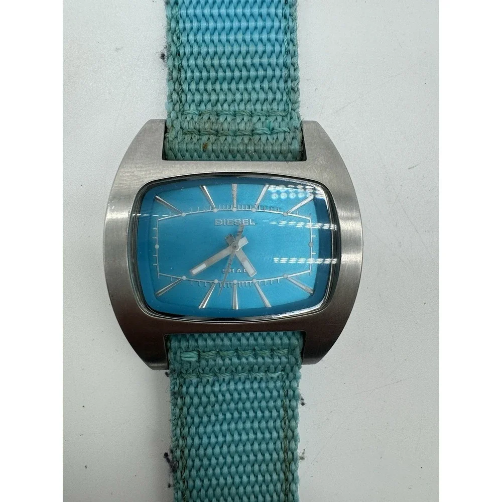 Diesel DZ-2117 Stainless Steel Watch Blue Dial Turquoise Nylon Strap 5 Bar